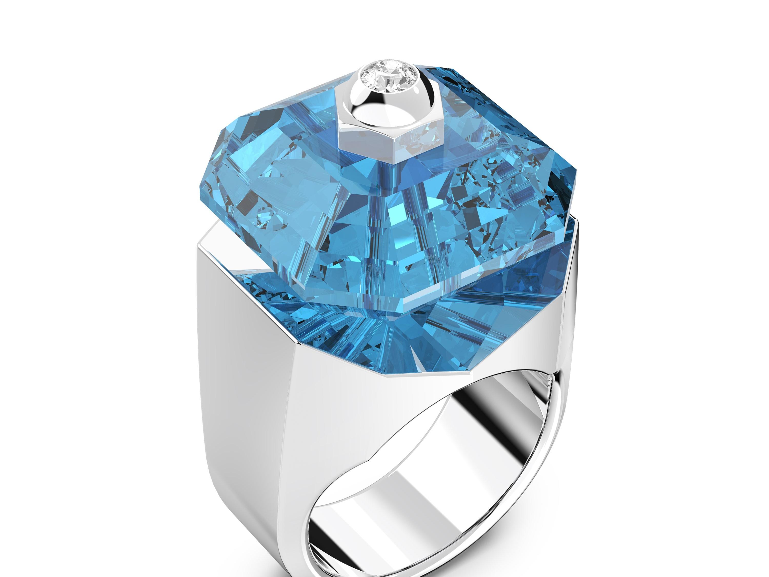 Swarovski | Numina ring, Square cut, Blue, Rhodium plated Swarovski | Numina ring, Square cut, Blue, Rhodium plated